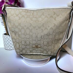 Coach Signature Medium Duffelette in Light Khaki, White & Gold Hardware LN/ECU